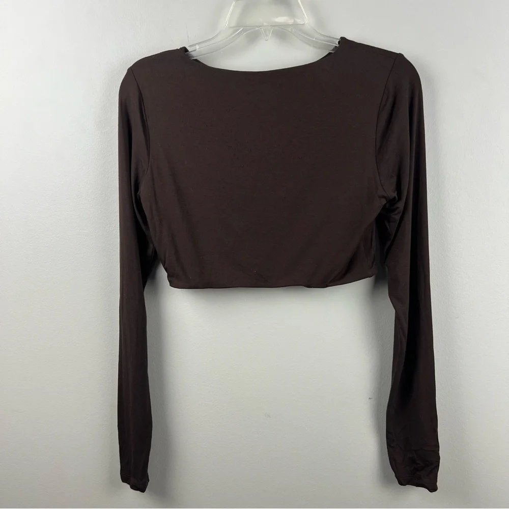 Lori Harvey Naked Wardrobe Brown Top with Front Cutout - Picture 3 of 5